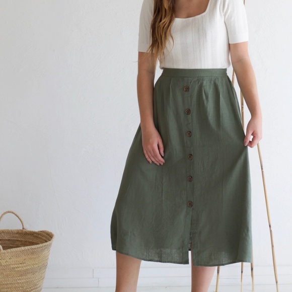 Linen Blend Midi Skirt in Sage | Hayden - Picture 1 of 1